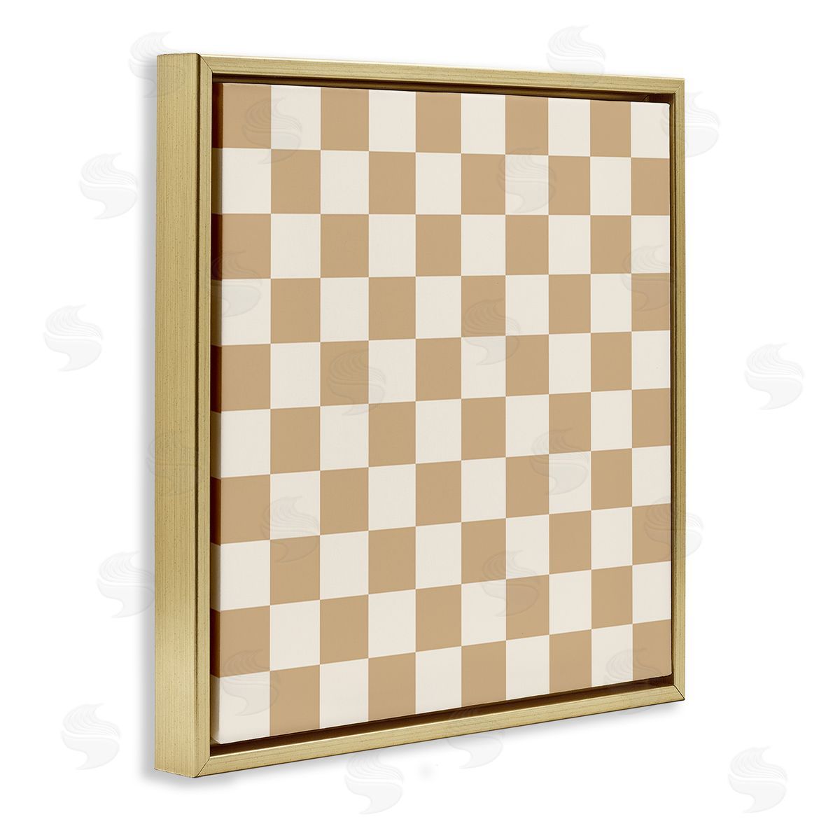 Carrie Cantwell Neutral Checkered Pattern Gold Floating Frame Canvas Wall Art Print