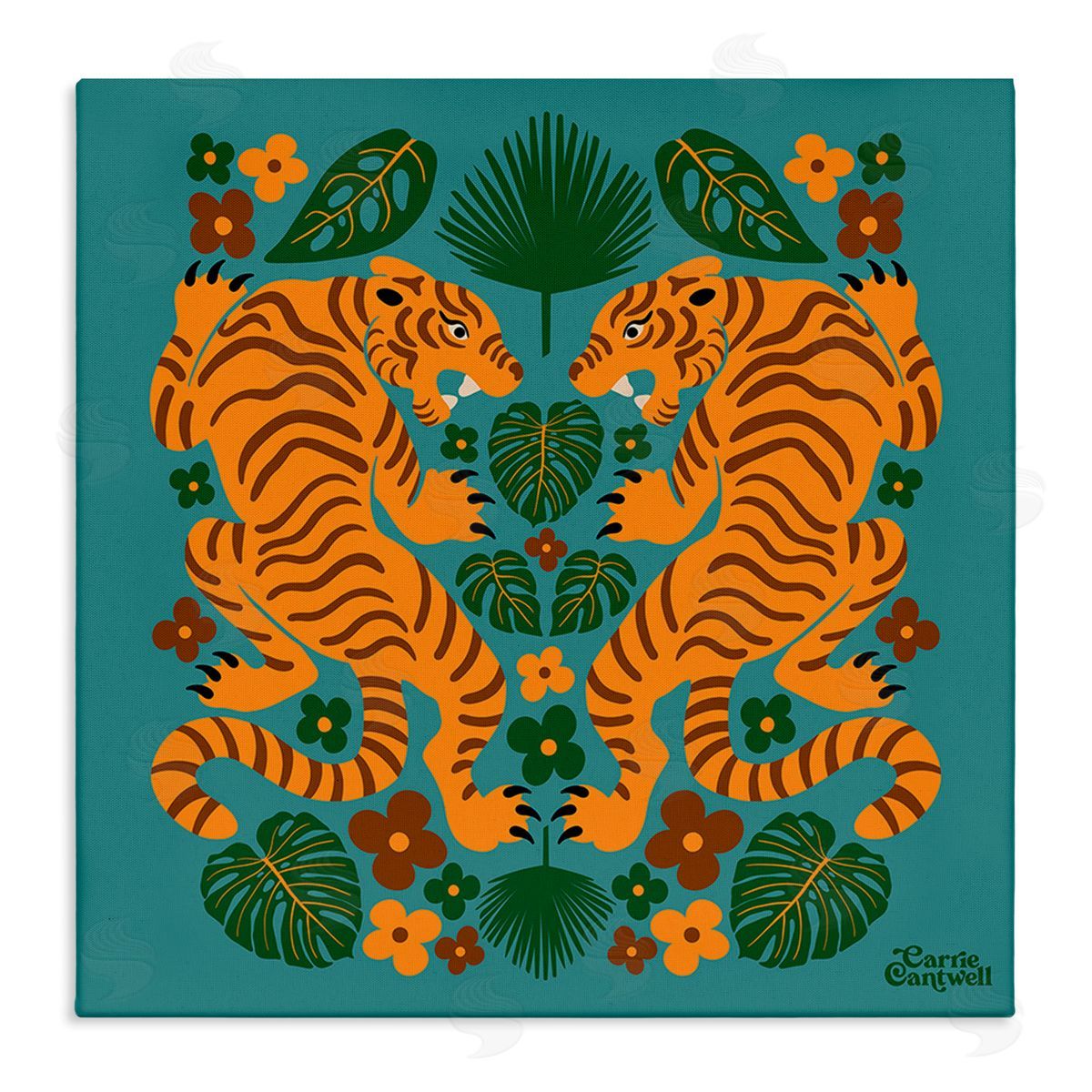 Carrie Cantwell Symmetrical Tigers & Nature Canvas Wall Art Print