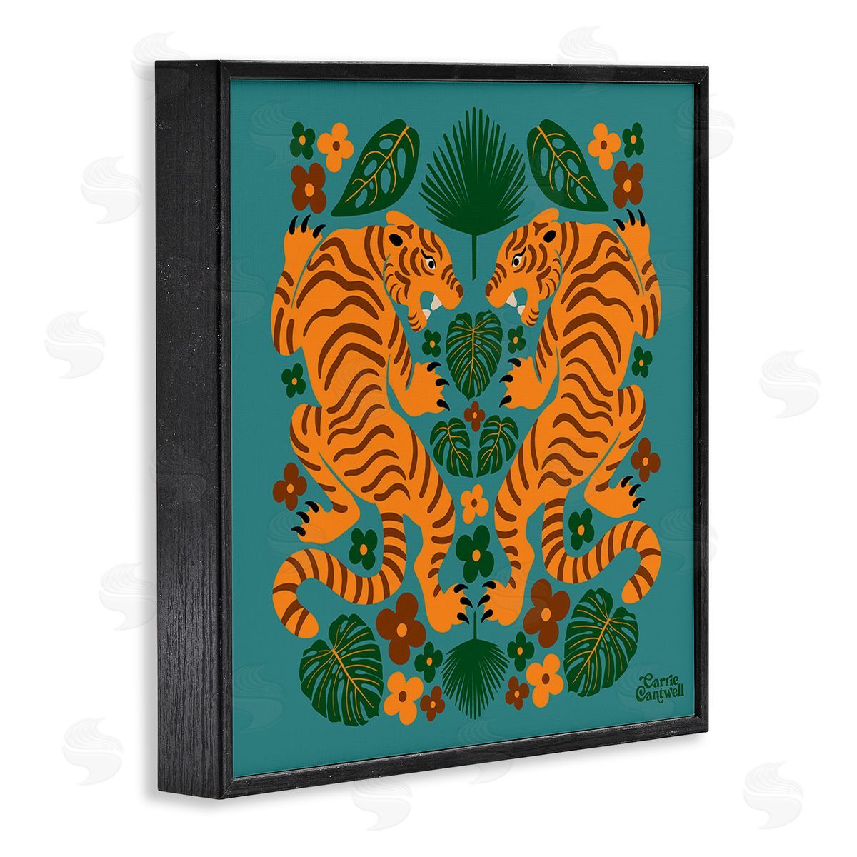 Carrie Cantwell Symmetrical Tigers & Nature Black Framed Giclee Wall Art Print