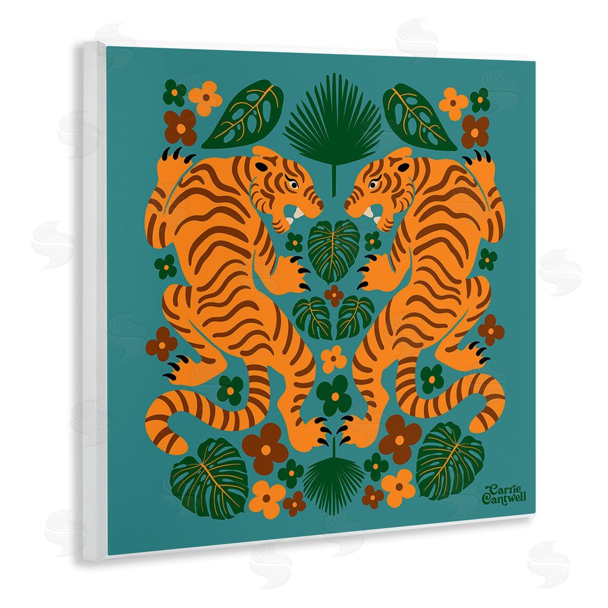 Carrie Cantwell Symmetrical Tigers & Nature Wooden Wall Plaque Art Print