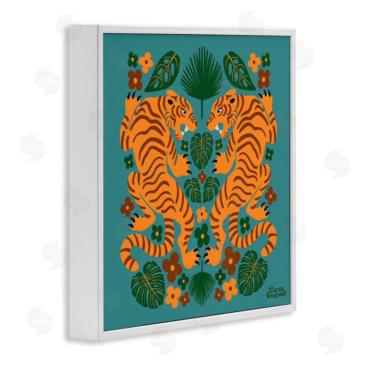 Carrie Cantwell Symmetrical Tigers & Nature White Framed Giclee Wall Art Print