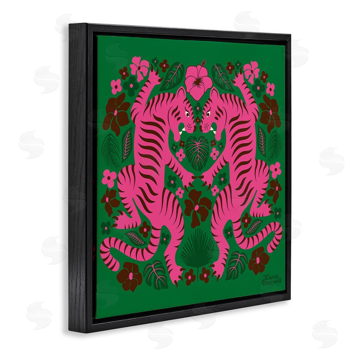Carrie Cantwell Tropical Tigers Pattern Black Floating Frame Canvas Wall Art Print