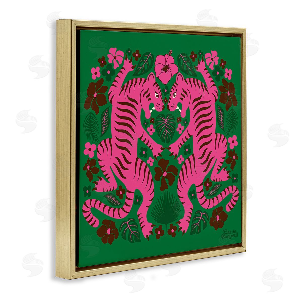 Carrie Cantwell Tropical Tigers Pattern Gold Floating Frame Canvas Wall Art Print