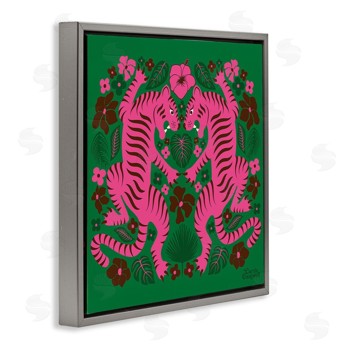 Carrie Cantwell Tropical Tigers Pattern Gray Floating Frame Canvas Wall Art Print