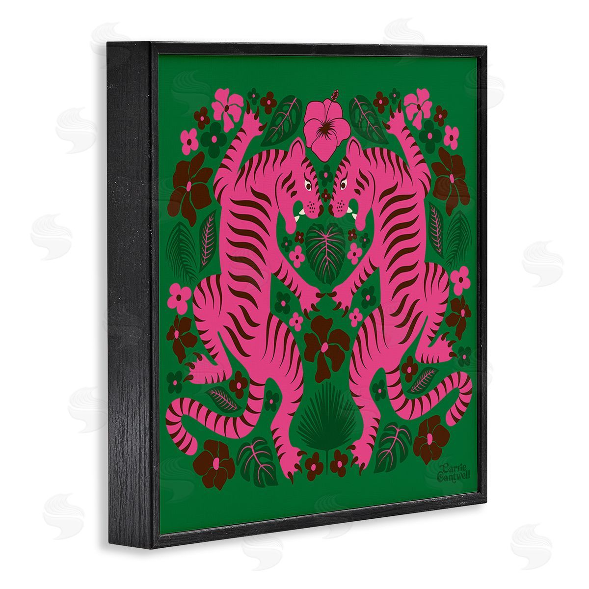 Carrie Cantwell Tropical Tigers Pattern Black Framed Giclee Wall Art Print