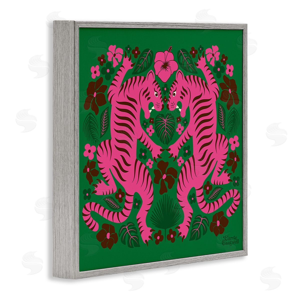 Carrie Cantwell Tropical Tigers Pattern Gray Framed Giclee Wall Art Print