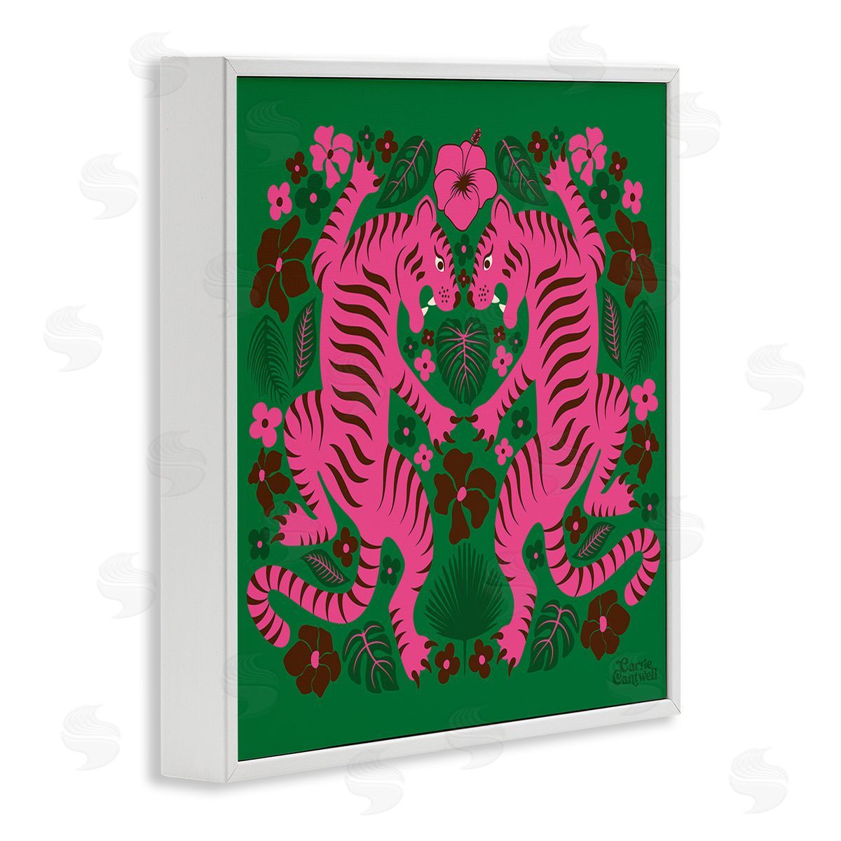 Carrie Cantwell Tropical Tigers Pattern White Framed Giclee Wall Art Print