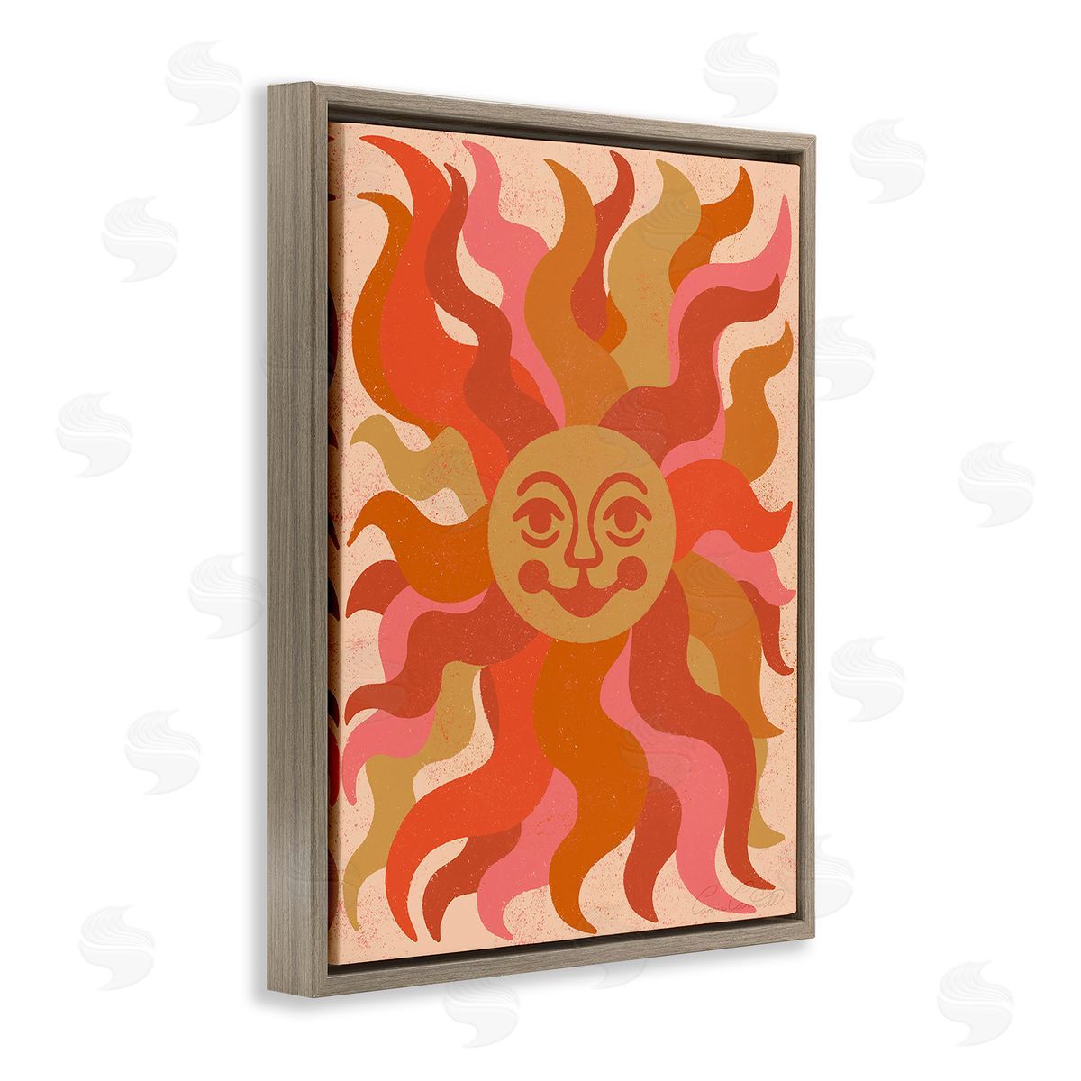 Carrie Cantwell Celestial Smiling Sun Brown Floating Frame Canvas Wall Art Print