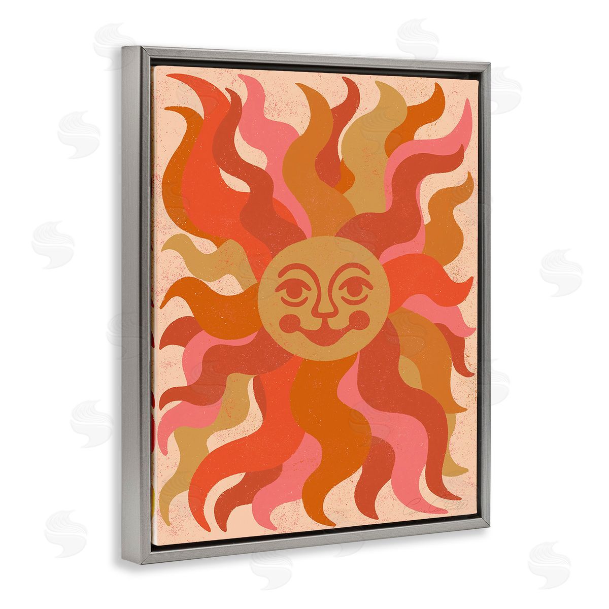 Carrie Cantwell Celestial Smiling Sun Gray Floating Frame Canvas Wall Art Print
