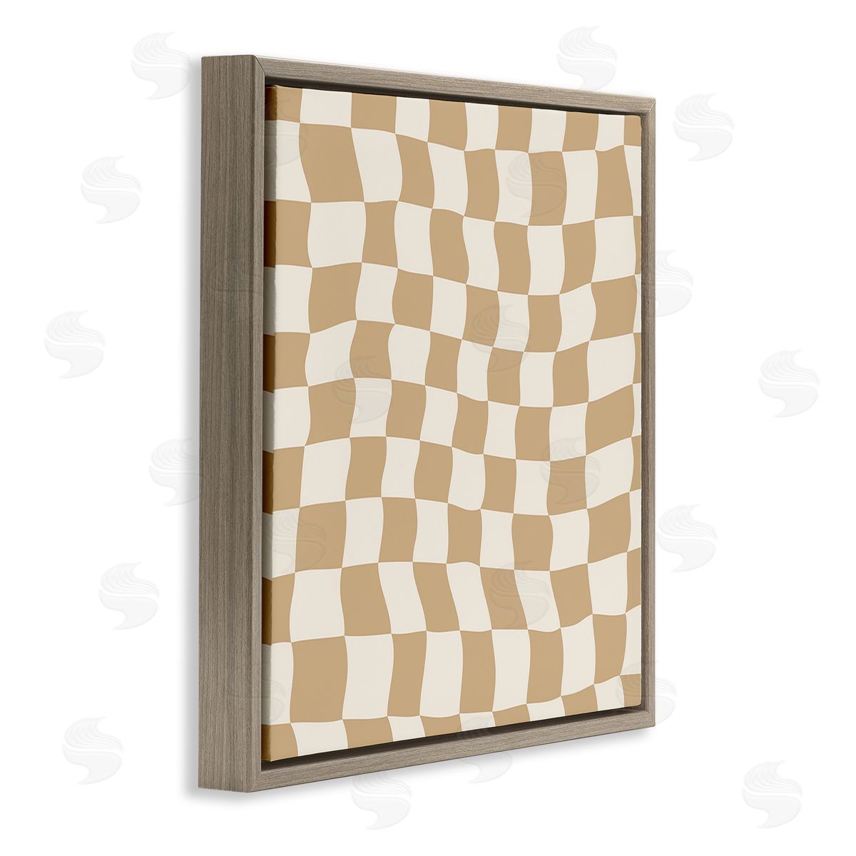 Carrie Cantwell Wavy Checkered Pattern Brown Floating Frame Canvas Wall Art Print