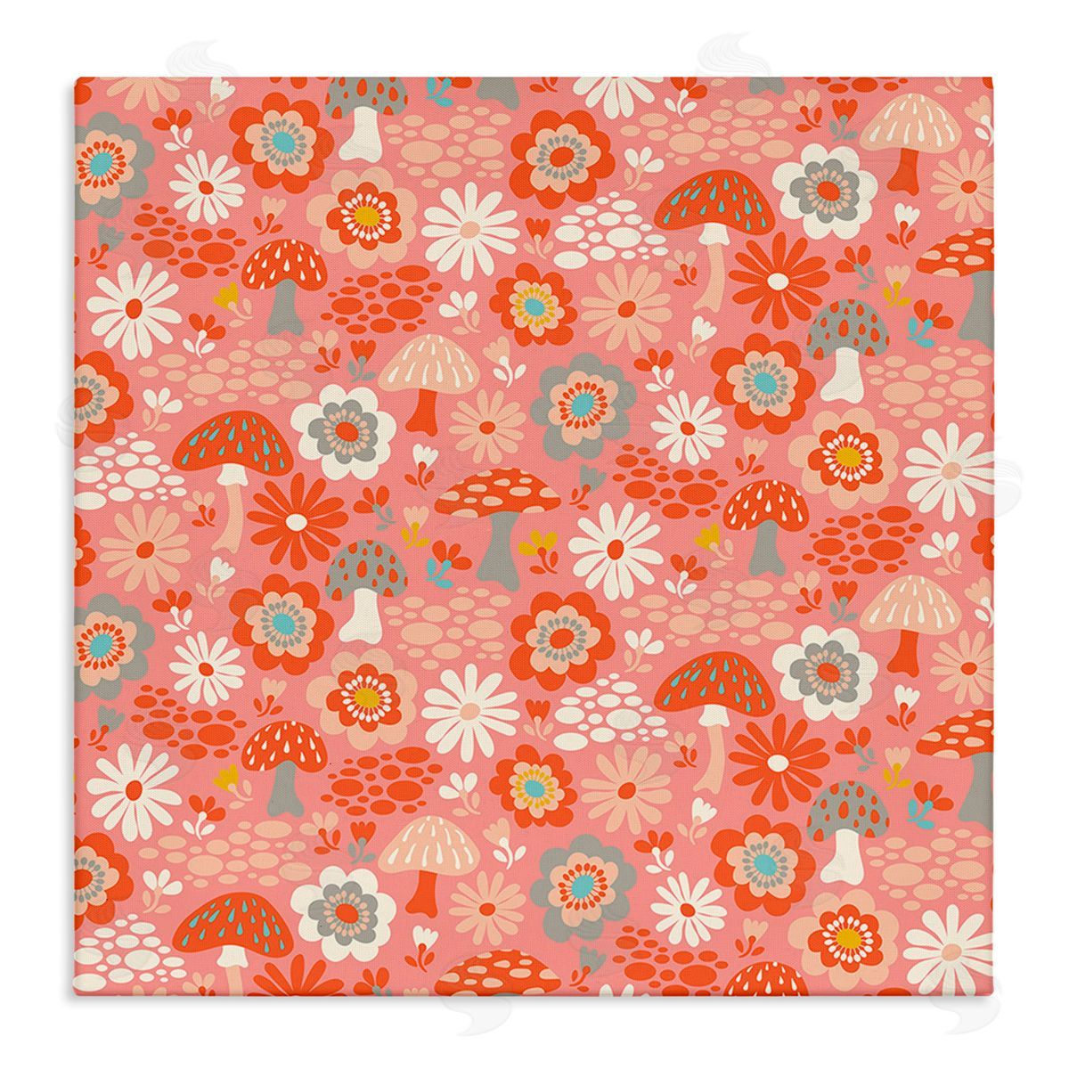 Carrie Cantwell Mushroom & Floral Pattern Canvas Wall Art Print