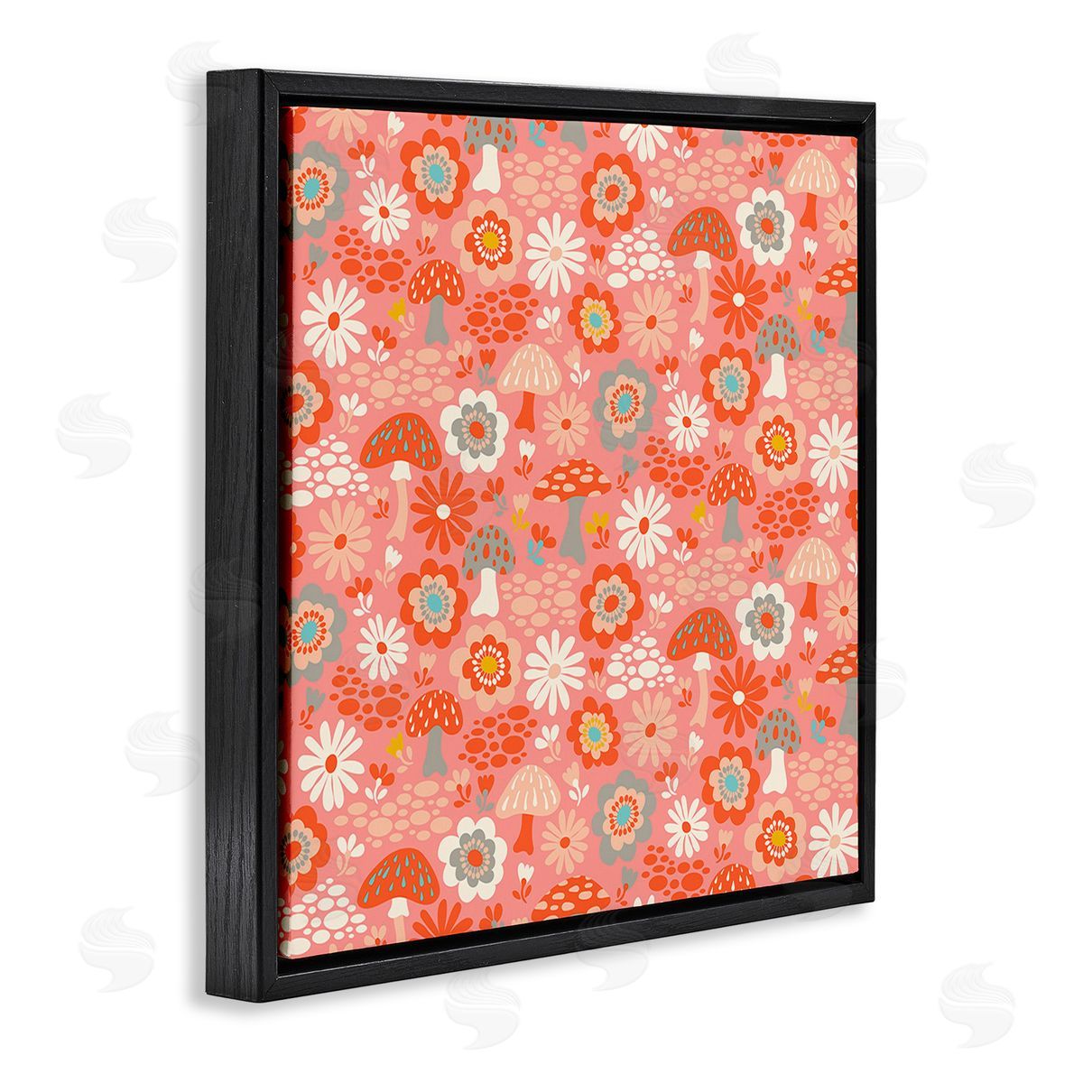 Carrie Cantwell Mushroom & Floral Pattern Black Floating Frame Canvas Wall Art Print