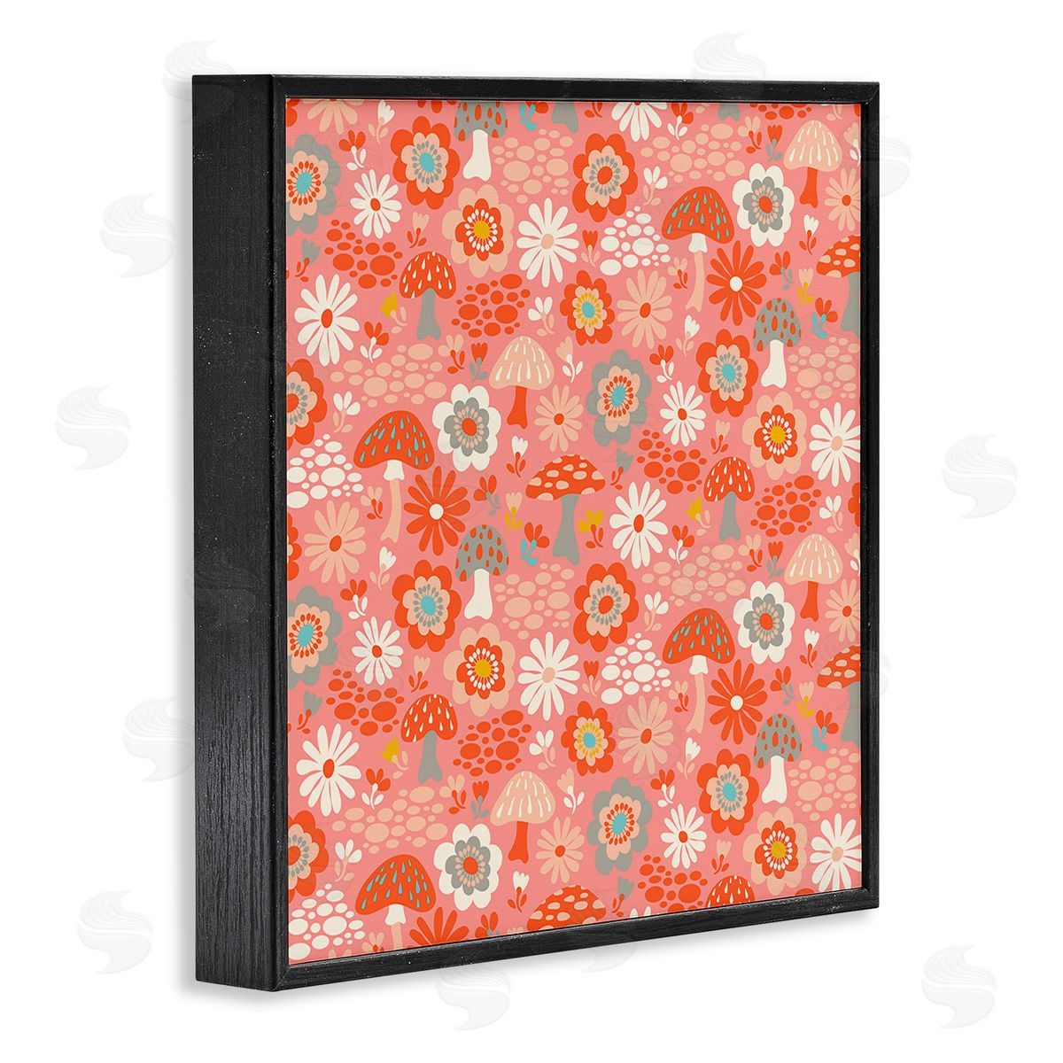 Carrie Cantwell Mushroom & Floral Pattern Black Framed Giclee Wall Art Print