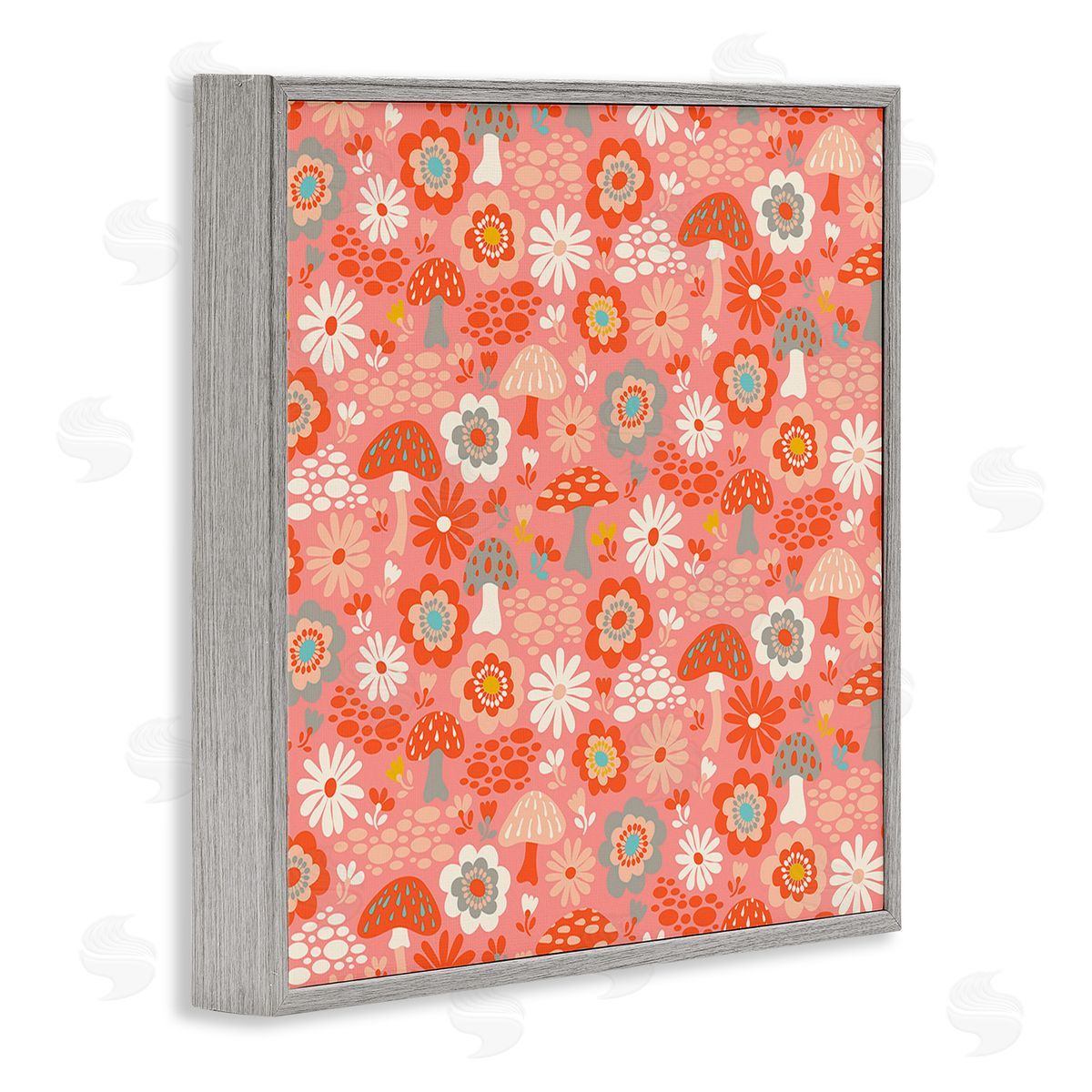 Carrie Cantwell Mushroom & Floral Pattern Gray Framed Giclee Wall Art Print