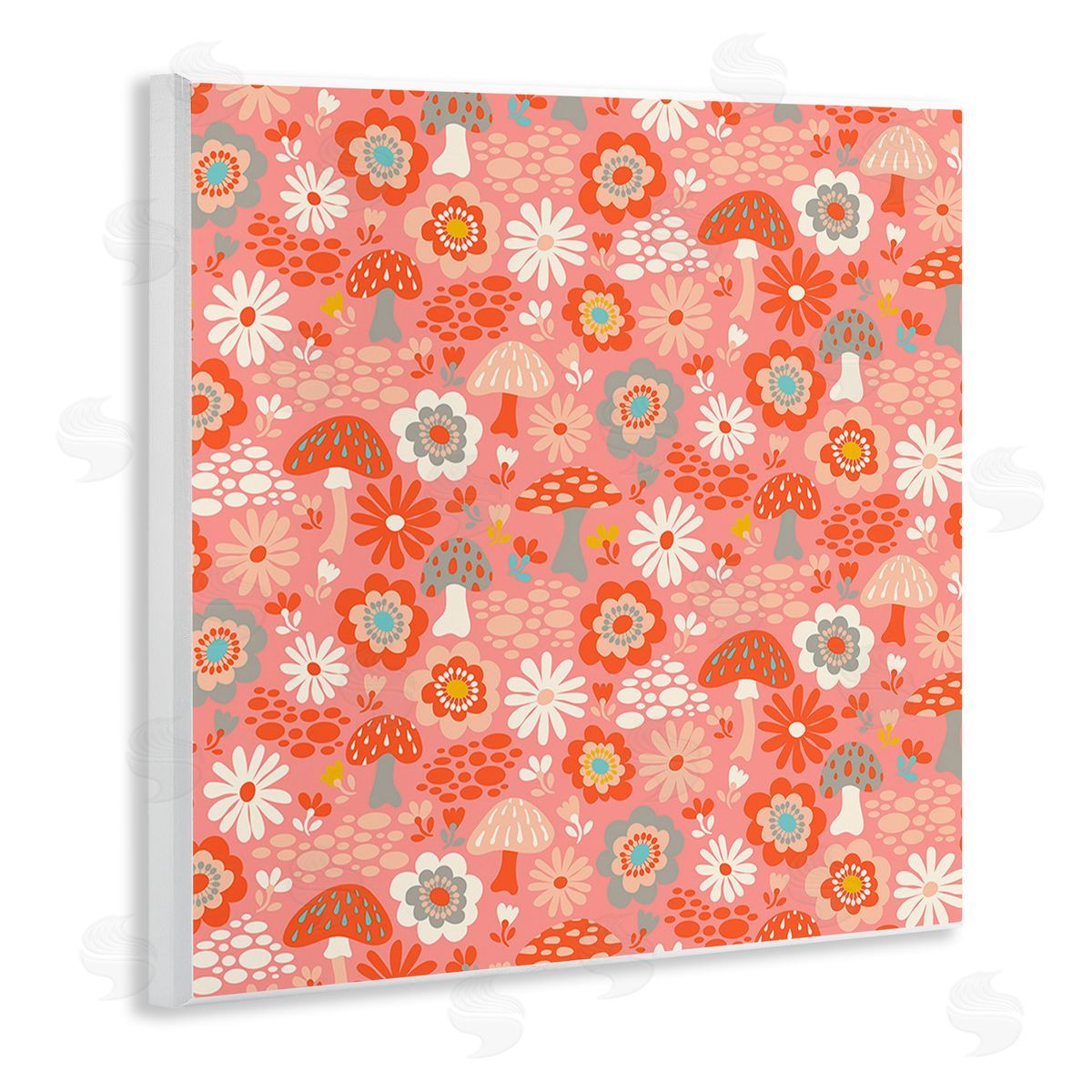 Carrie Cantwell Mushroom & Floral Pattern Wooden Wall Plaque Art Print