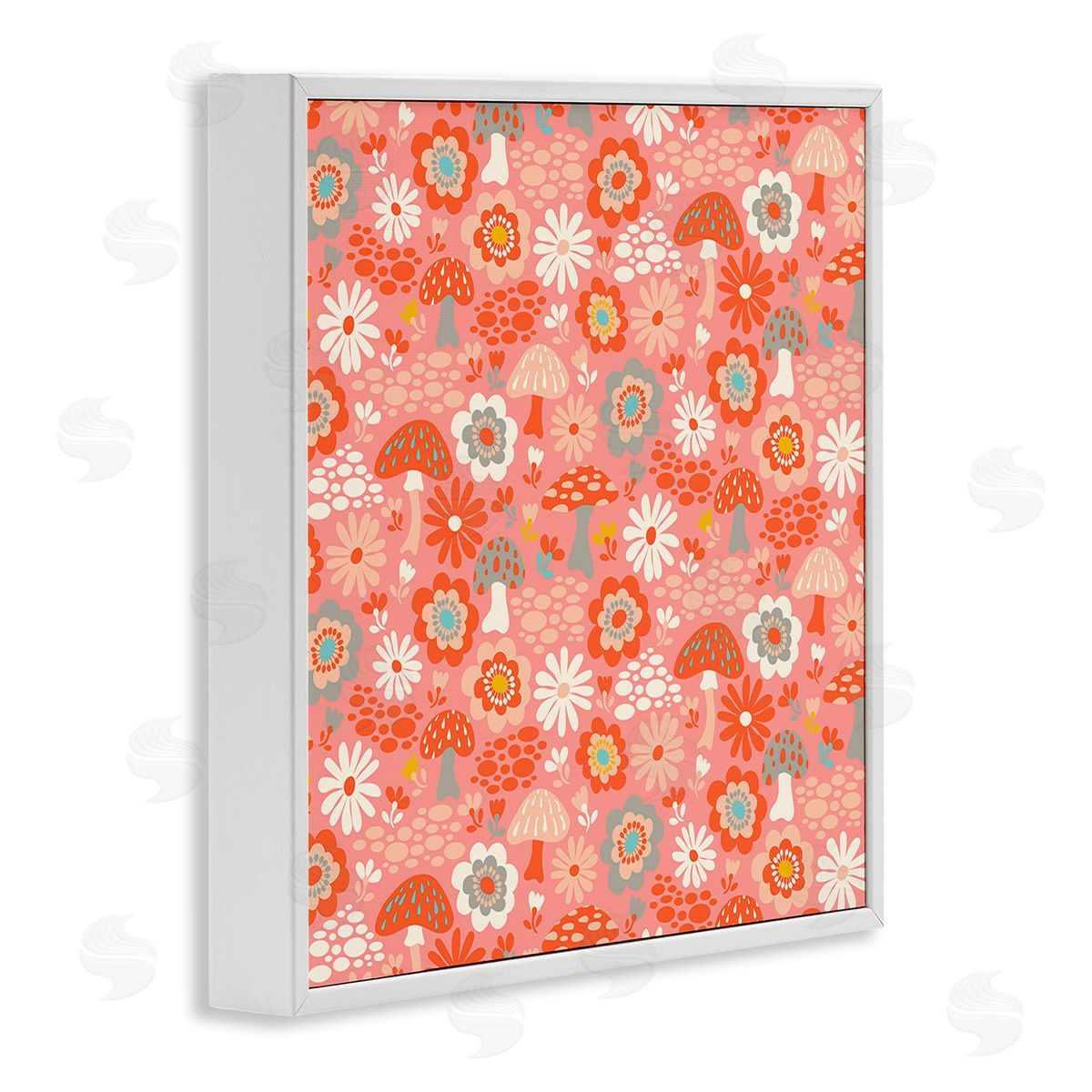 Carrie Cantwell Mushroom & Floral Pattern White Framed Giclee Wall Art Print