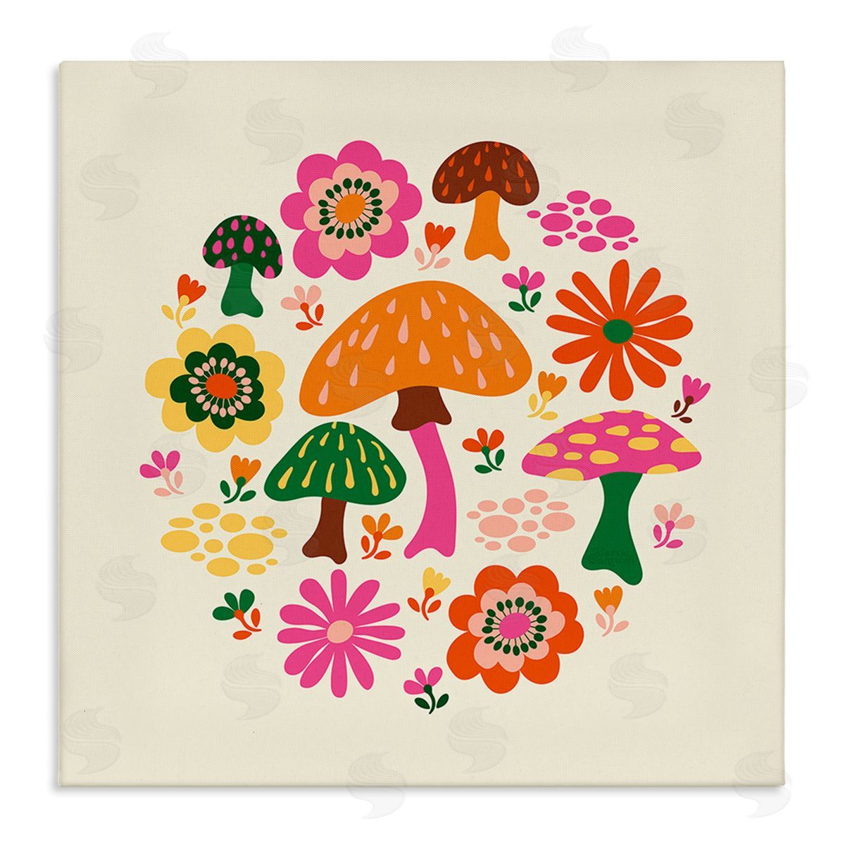 Carrie Cantwell Groovy Mushrooms & Daisies Canvas Wall Art Print