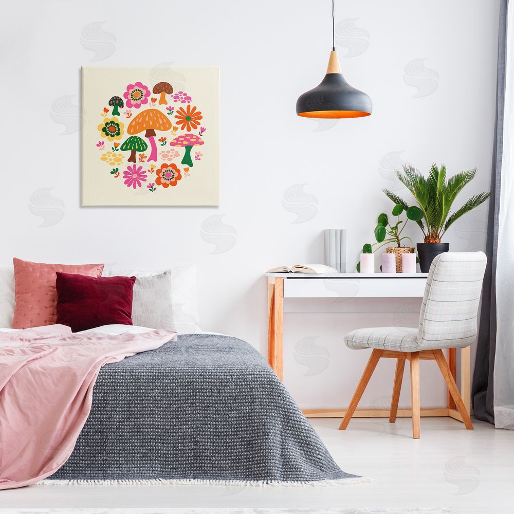 Carrie Cantwell Groovy Mushrooms & Daisies Canvas Wall Art Print in Room