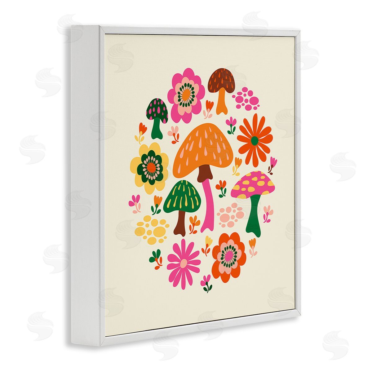 Carrie Cantwell Groovy Mushrooms & Daisies White Framed Giclee Wall Art Print