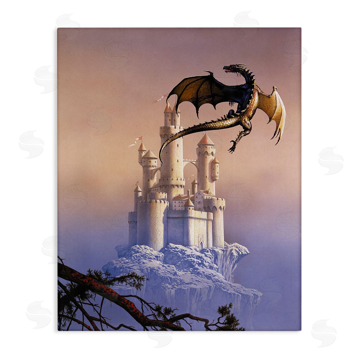 Ciruelo Magical Dragon & Castle Canvas Wall Art Print