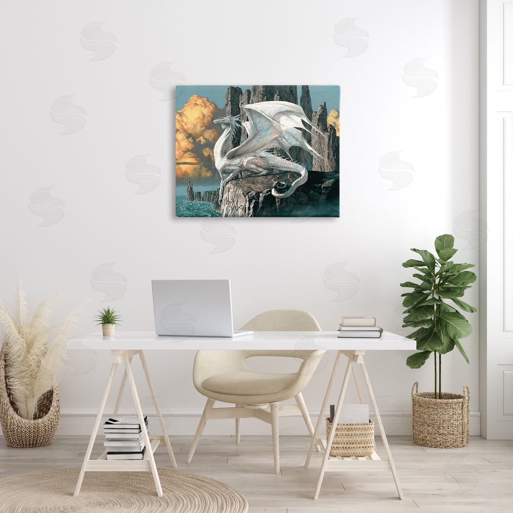 Ciruelo Dragon Perched on Cliff Canvas Wall Art Print in Room