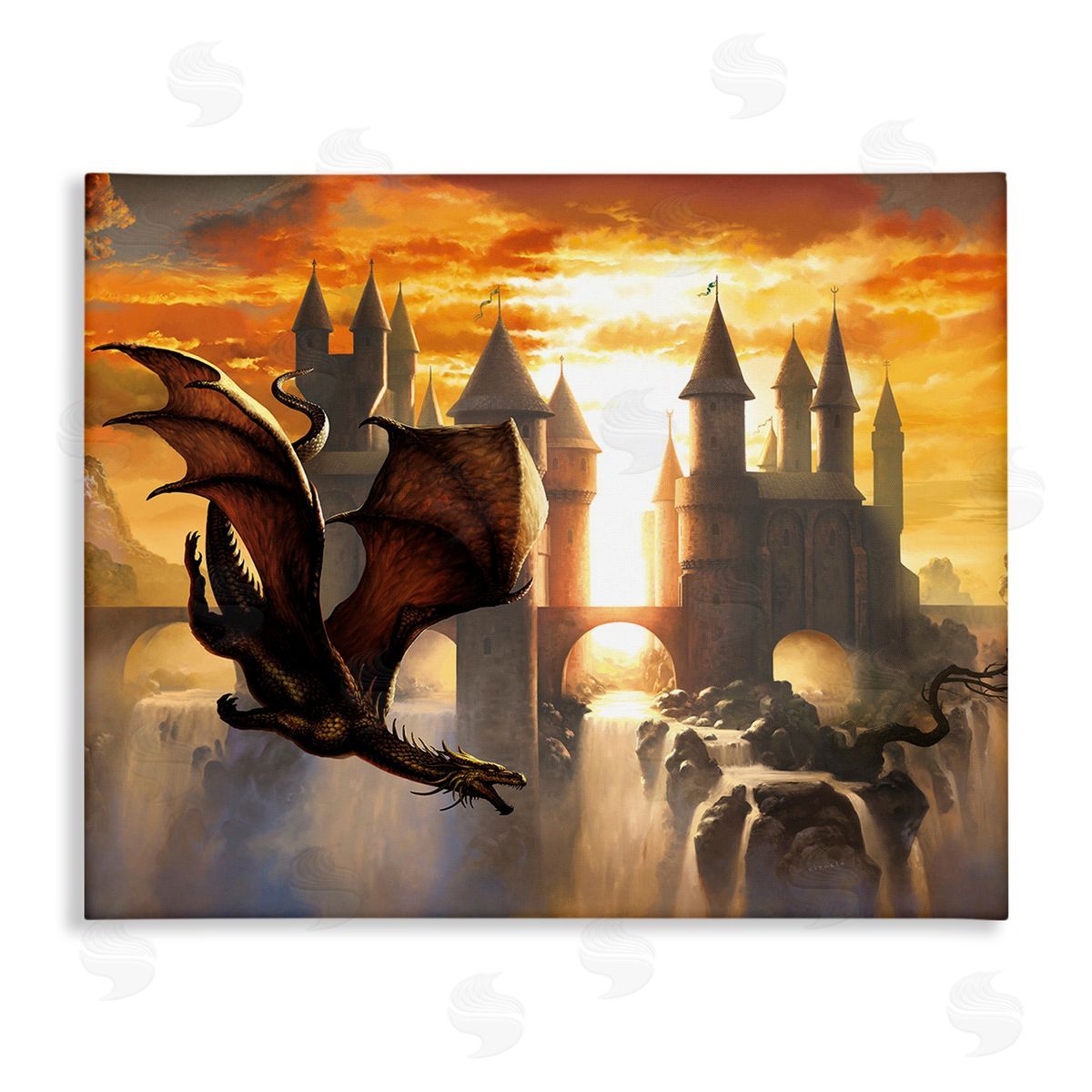 Ciruelo Dragon & Castle Waterfall Canvas Wall Art Print