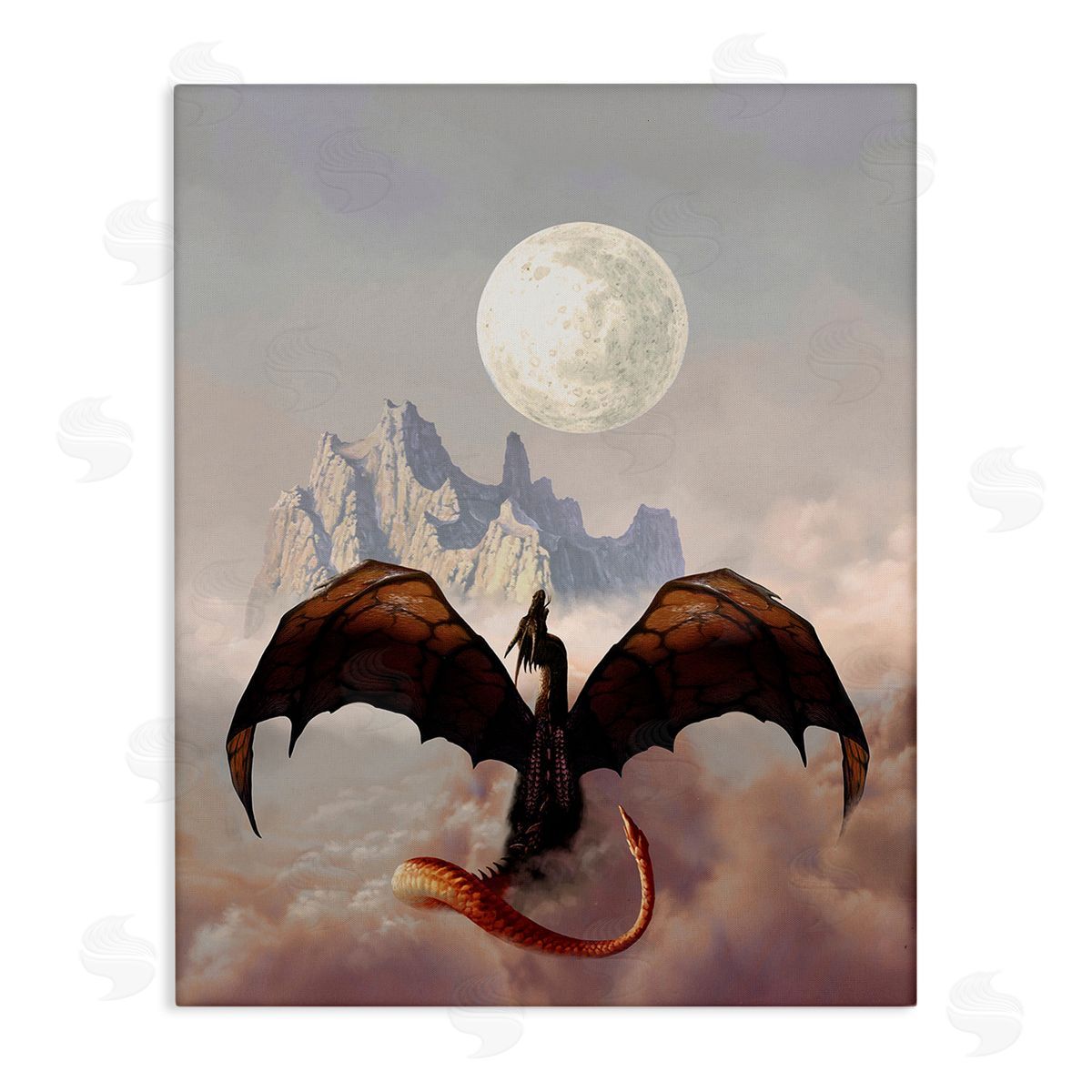 Ciruelo Dragon & Full Moon Canvas Wall Art Print