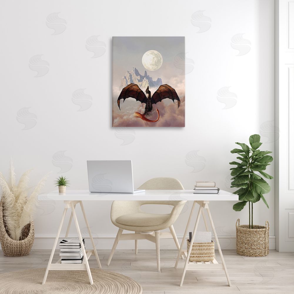 Ciruelo Dragon & Full Moon Canvas Wall Art Print in Room