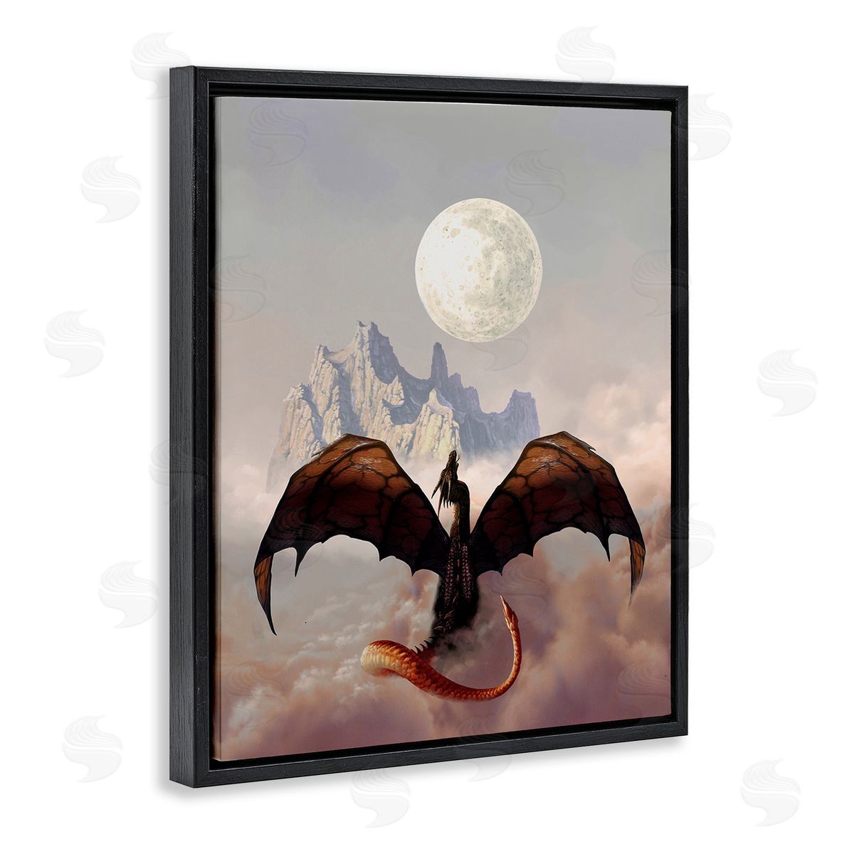 Ciruelo Dragon & Full Moon Black Floating Frame Canvas Wall Art Print