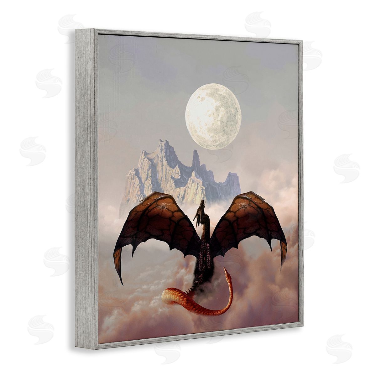 Ciruelo Dragon & Full Moon Gray Framed Giclee Wall Art Print