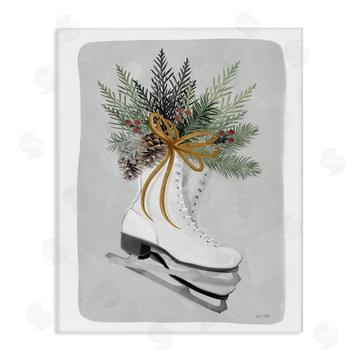 House Fenway Winter Skates & Pinecone Canvas Wall Art Print
