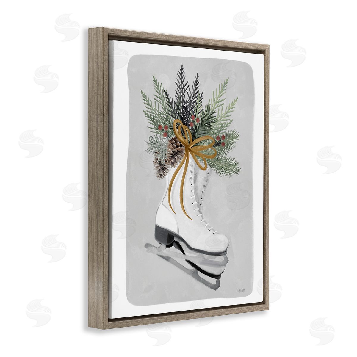 House Fenway Winter Skates & Pinecone Brown Floating Frame Canvas Wall Art Print