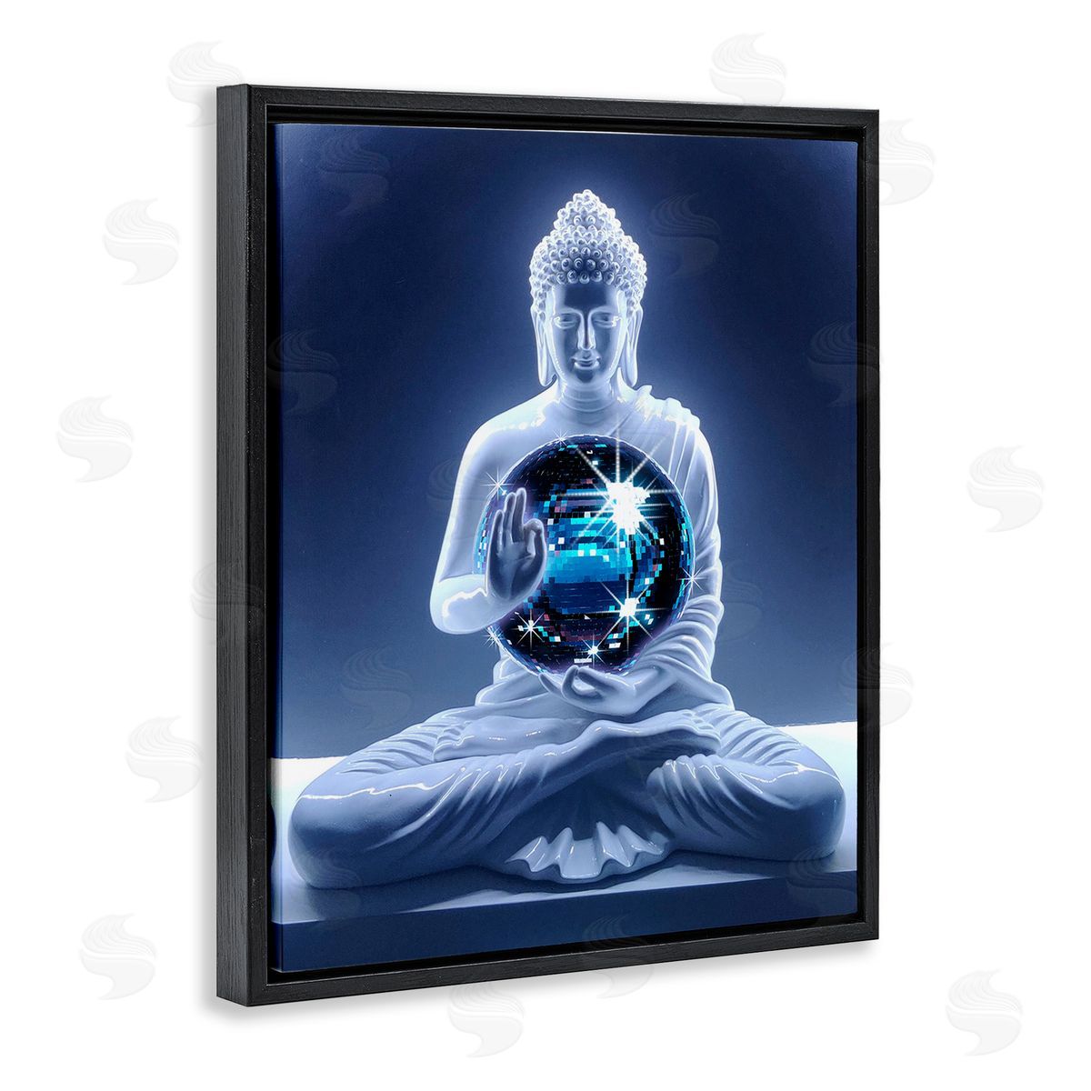 Ziwei Li Buddha with Disco Ball Black Floating Frame Canvas Wall Art Print