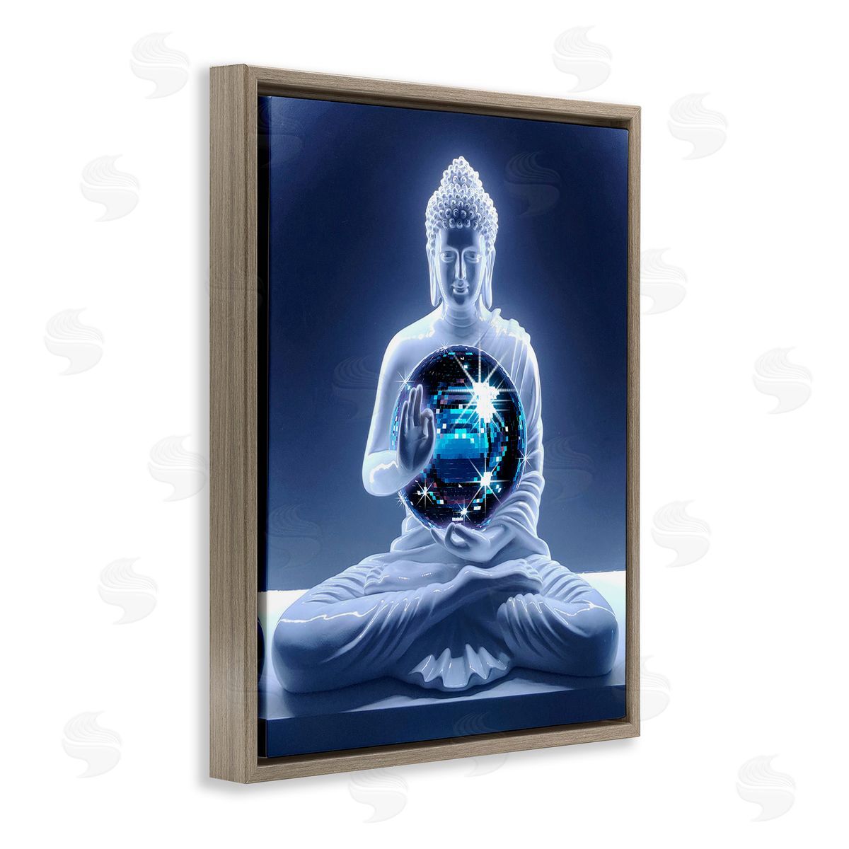 Ziwei Li Buddha with Disco Ball Brown Floating Frame Canvas Wall Art Print