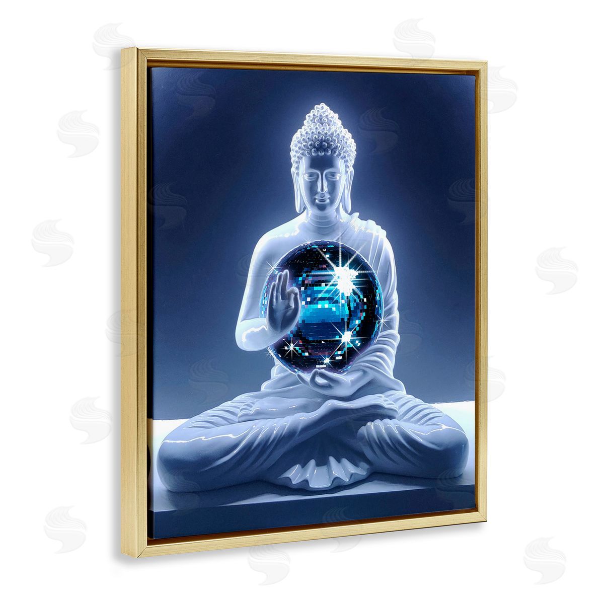 Ziwei Li Buddha with Disco Ball Gold Floating Frame Canvas Wall Art Print