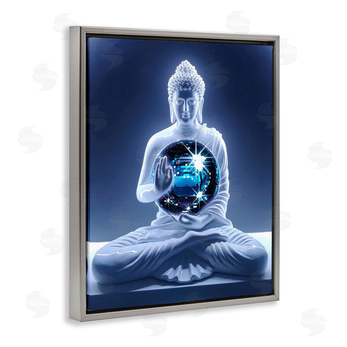 Ziwei Li Buddha with Disco Ball Gray Floating Frame Canvas Wall Art Print