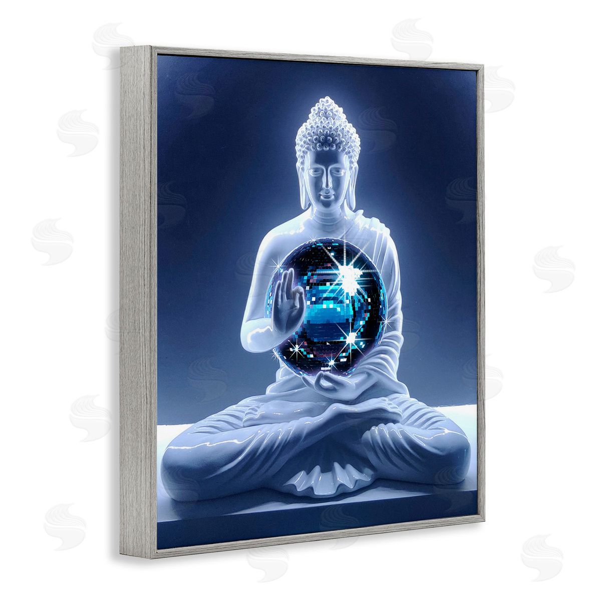 Ziwei Li Buddha with Disco Ball Gray Framed Giclee Wall Art Print
