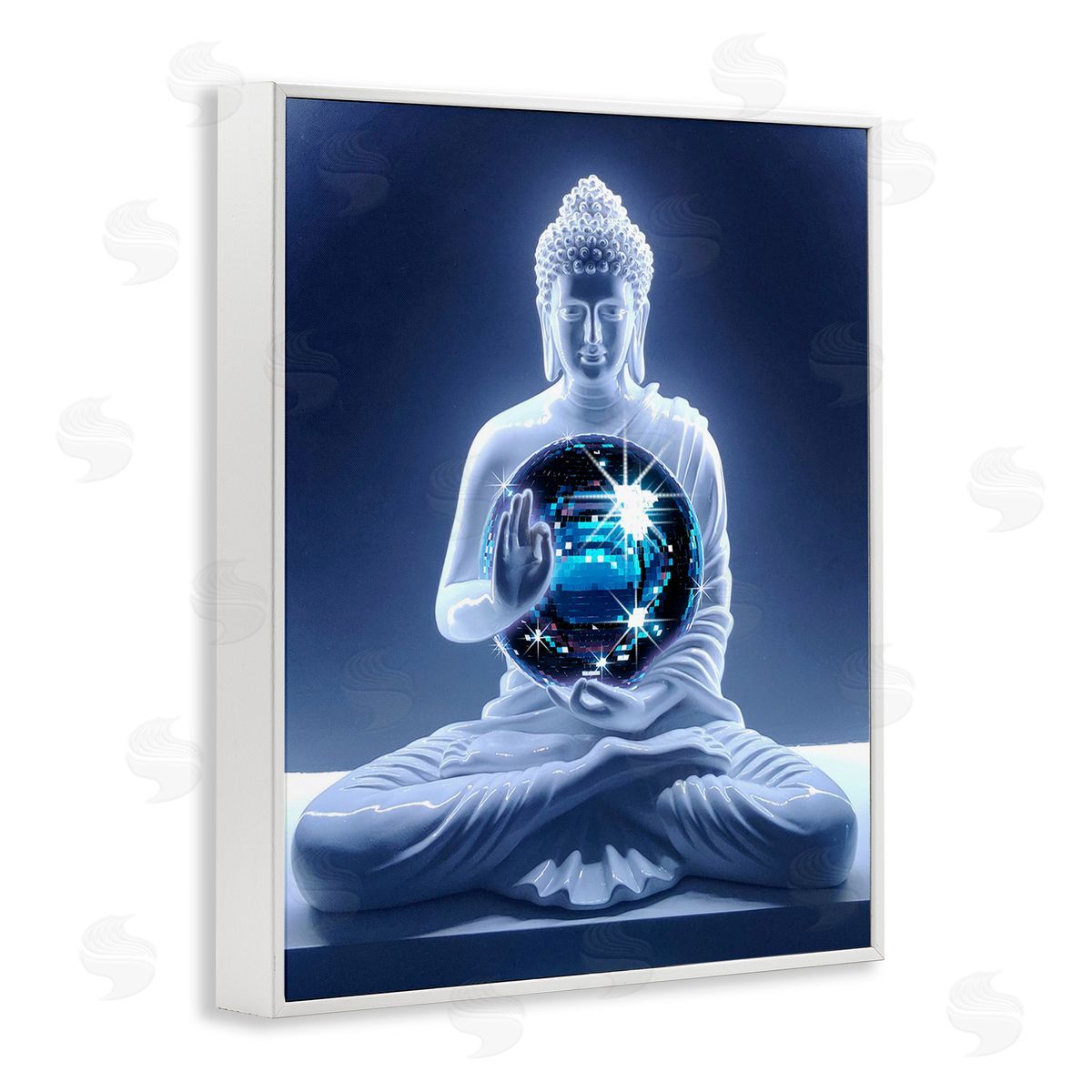 Ziwei Li Buddha with Disco Ball White Framed Giclee Wall Art Print