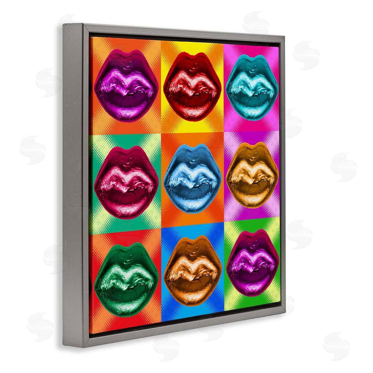 Ziwei Li Vivid Lips Abstraction Gray Floating Frame Canvas Wall Art Print