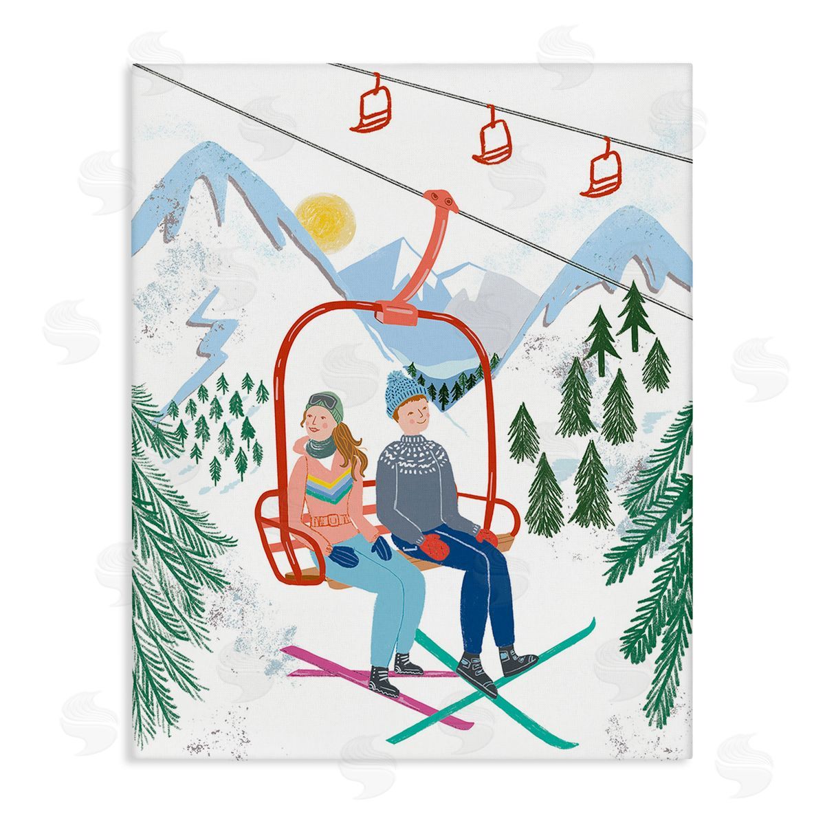Jo Reid Winter Ski Lift Friends Canvas Wall Art Print