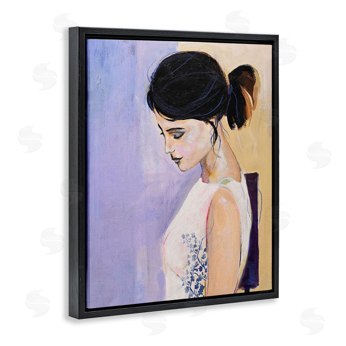 Design Fabrikken Traditional Portrait of Woman Black Floating Frame Canvas Wall Art Print