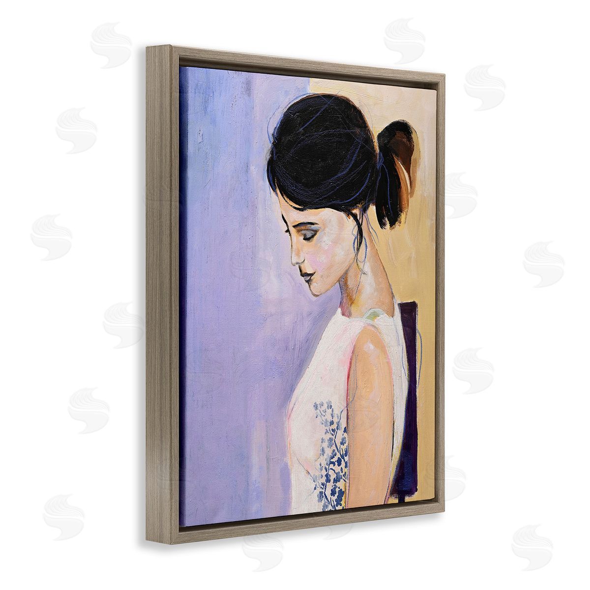 Design Fabrikken Traditional Portrait of Woman Brown Floating Frame Canvas Wall Art Print