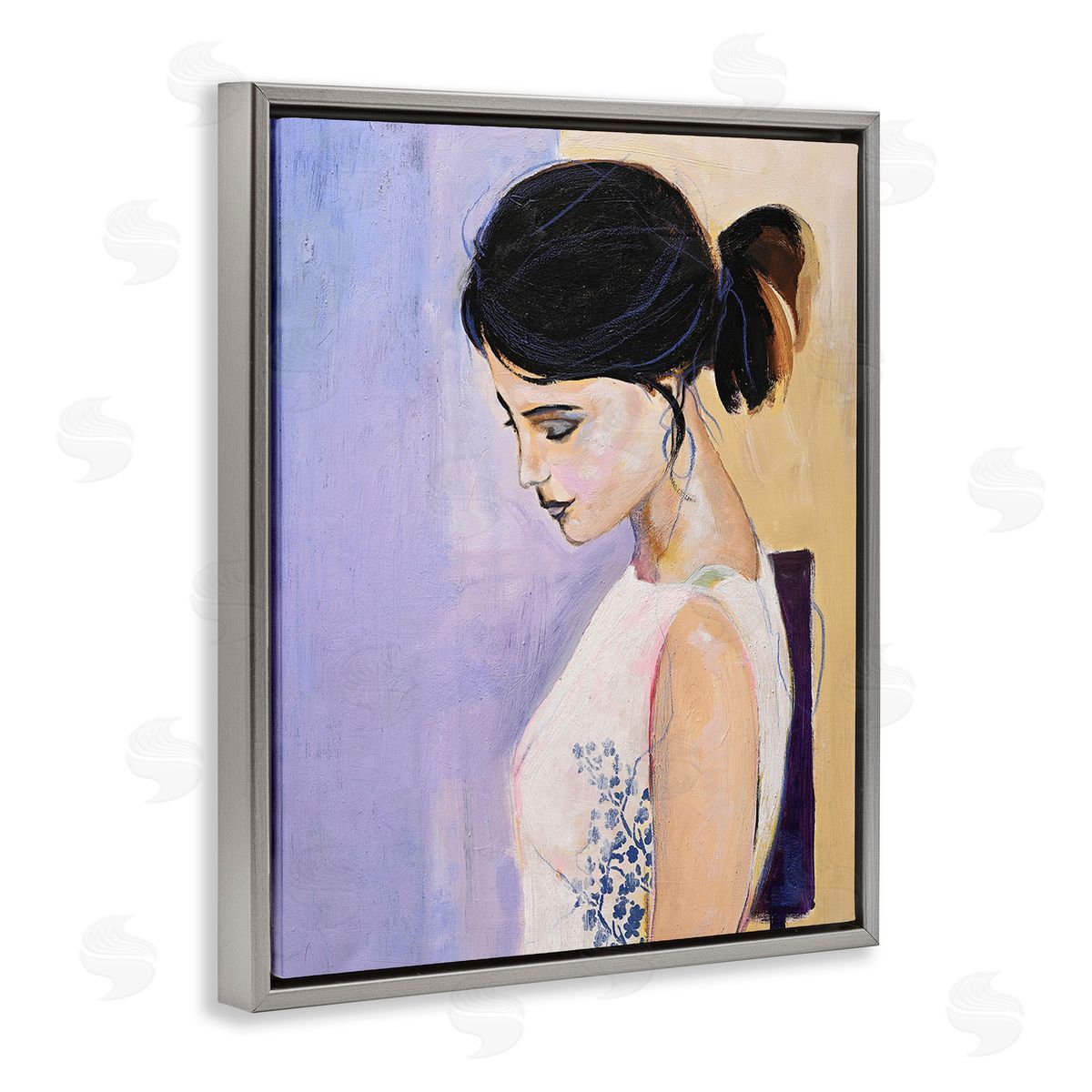 Design Fabrikken Traditional Portrait of Woman Gray Floating Frame Canvas Wall Art Print