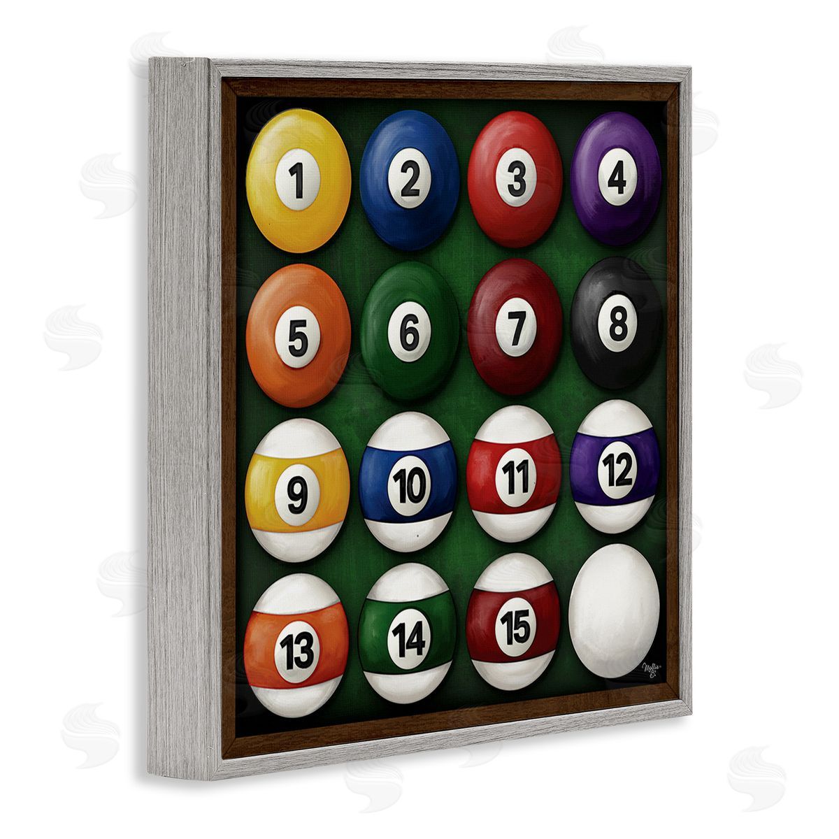 Mollie B. Traditional Billiards Balls Gray Framed Giclee Wall Art Print