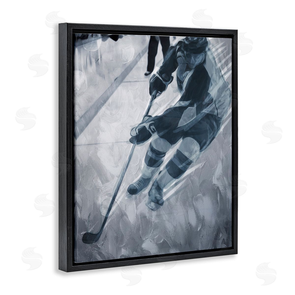 Milli Villa Abstract Hockey Player Black Floating Frame Canvas Wall Art Print