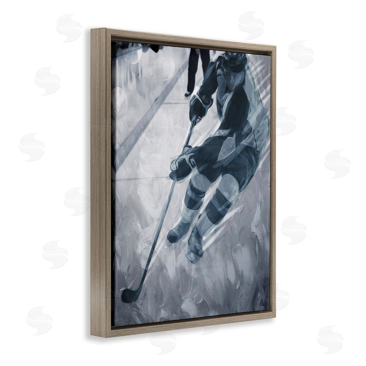 Milli Villa Abstract Hockey Player Brown Floating Frame Canvas Wall Art Print