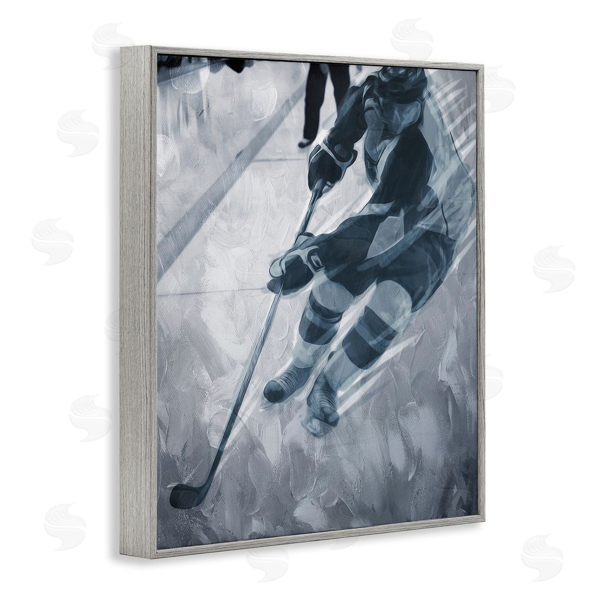 Milli Villa Abstract Hockey Player Gray Framed Giclee Wall Art Print