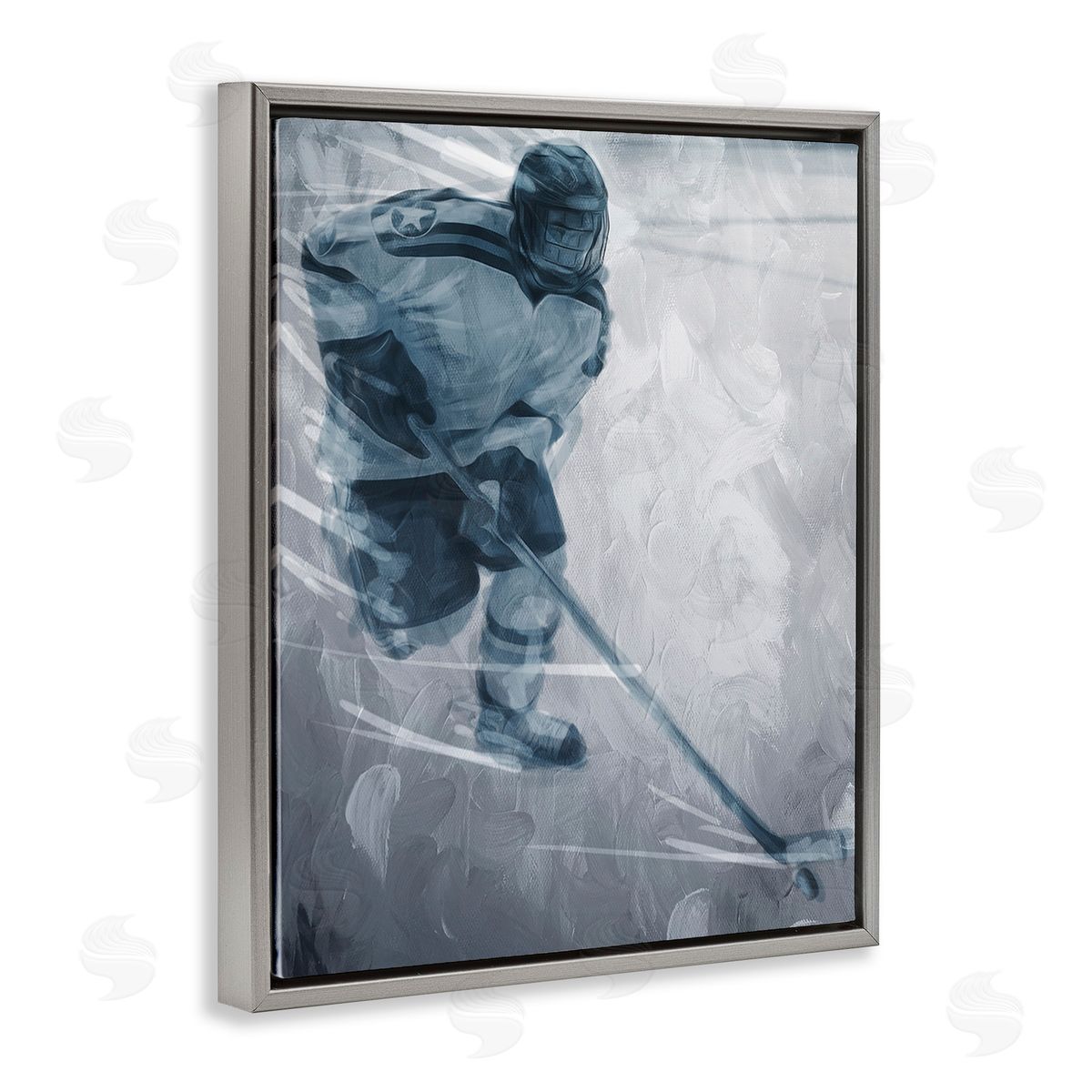 Milli Villa Hockey Player on Ice Gray Floating Frame Canvas Wall Art Print