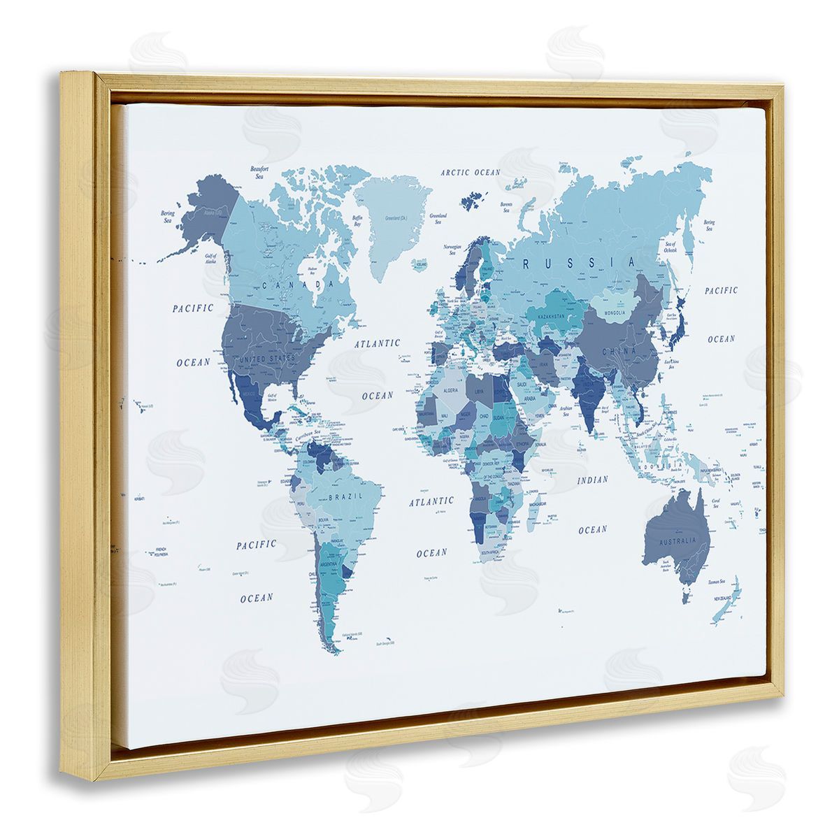 Urban Epiphany Traditional Blue Map Gold Floating Frame Canvas Wall Art Print