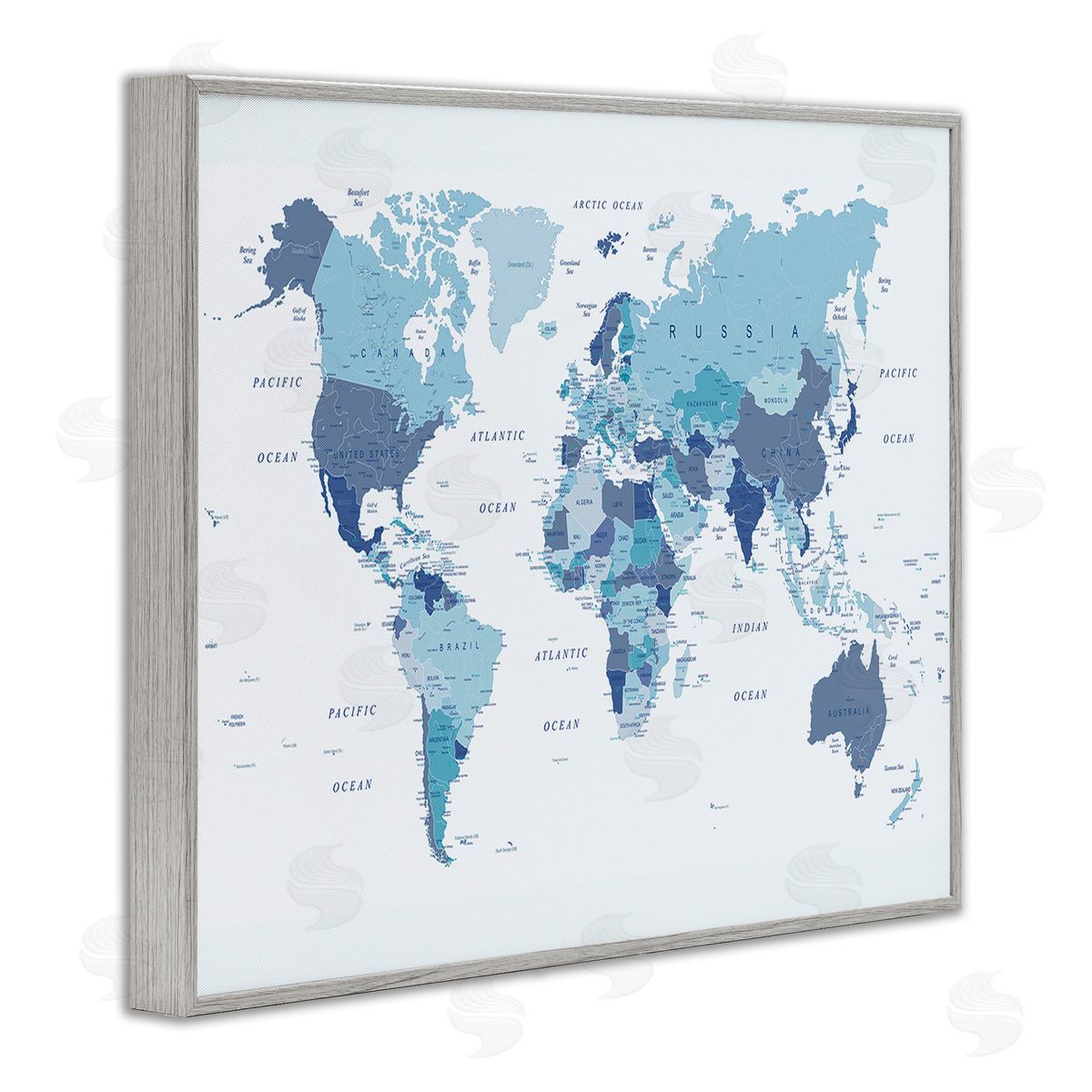 Urban Epiphany Traditional Blue Map Gray Framed Giclee Wall Art Print